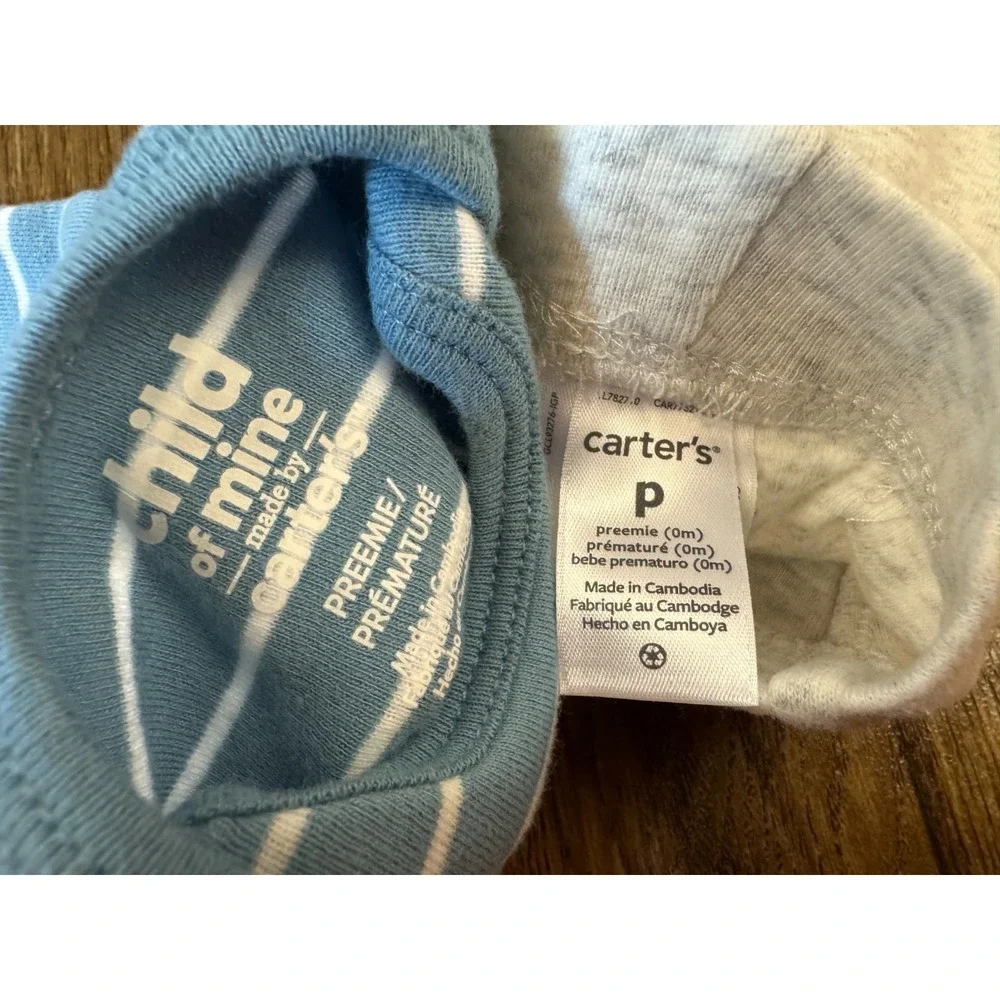 Carters Preemie Baby Boy Outfit Bodysuit‎ Pants 2 Piece Reborn Doll Striped Blue